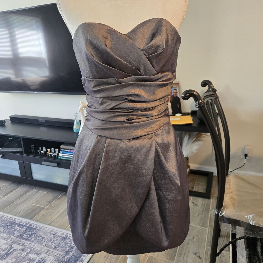 vintage Jessica McClintock Strapless Bubble Hem Cocktail Dress 4 metallic